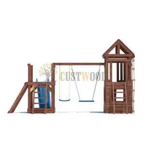 Детская деревянная игровая площадка для улицы дачи CustWood Scout SC9 с деревянной крышей