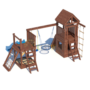 Детская деревянная игровая площадка для улицы дачи CustWood Scout SC9 с деревянной крышей