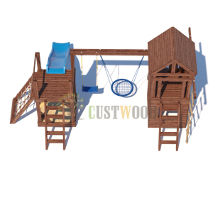 Детская деревянная игровая площадка для улицы дачи CustWood Scout SC9 с деревянной крышей